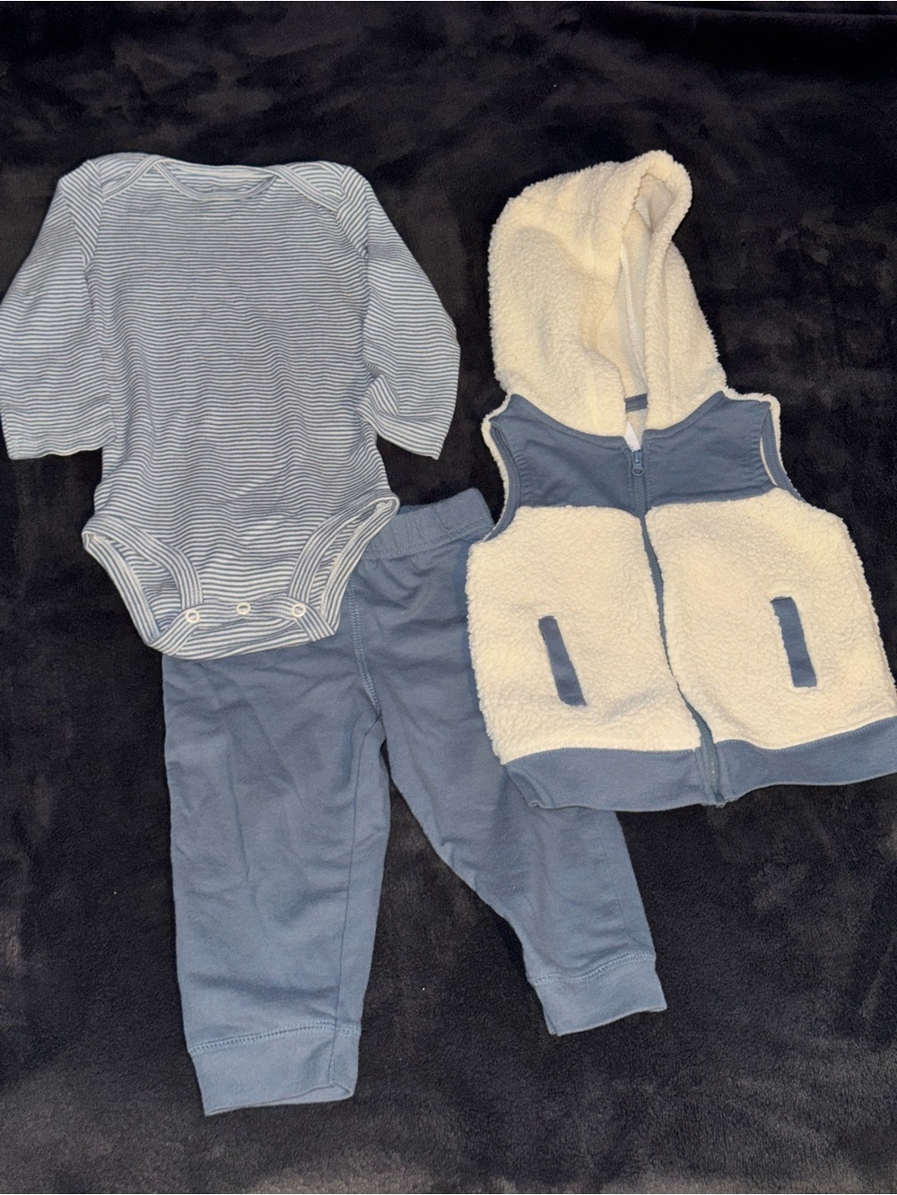 Carter's Blue Infant Layered matching outfit Tops joggers Sherpa vest (3 Pieces)
